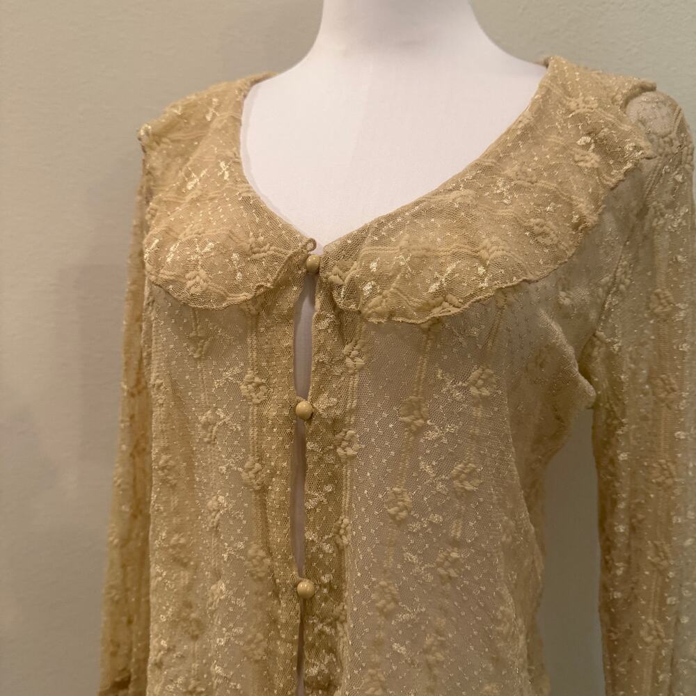 Beige Long Sleeve Lace Sheer Mesh Fairycore Top Small Fairy Coquette Medieval - Picture 5 of 9